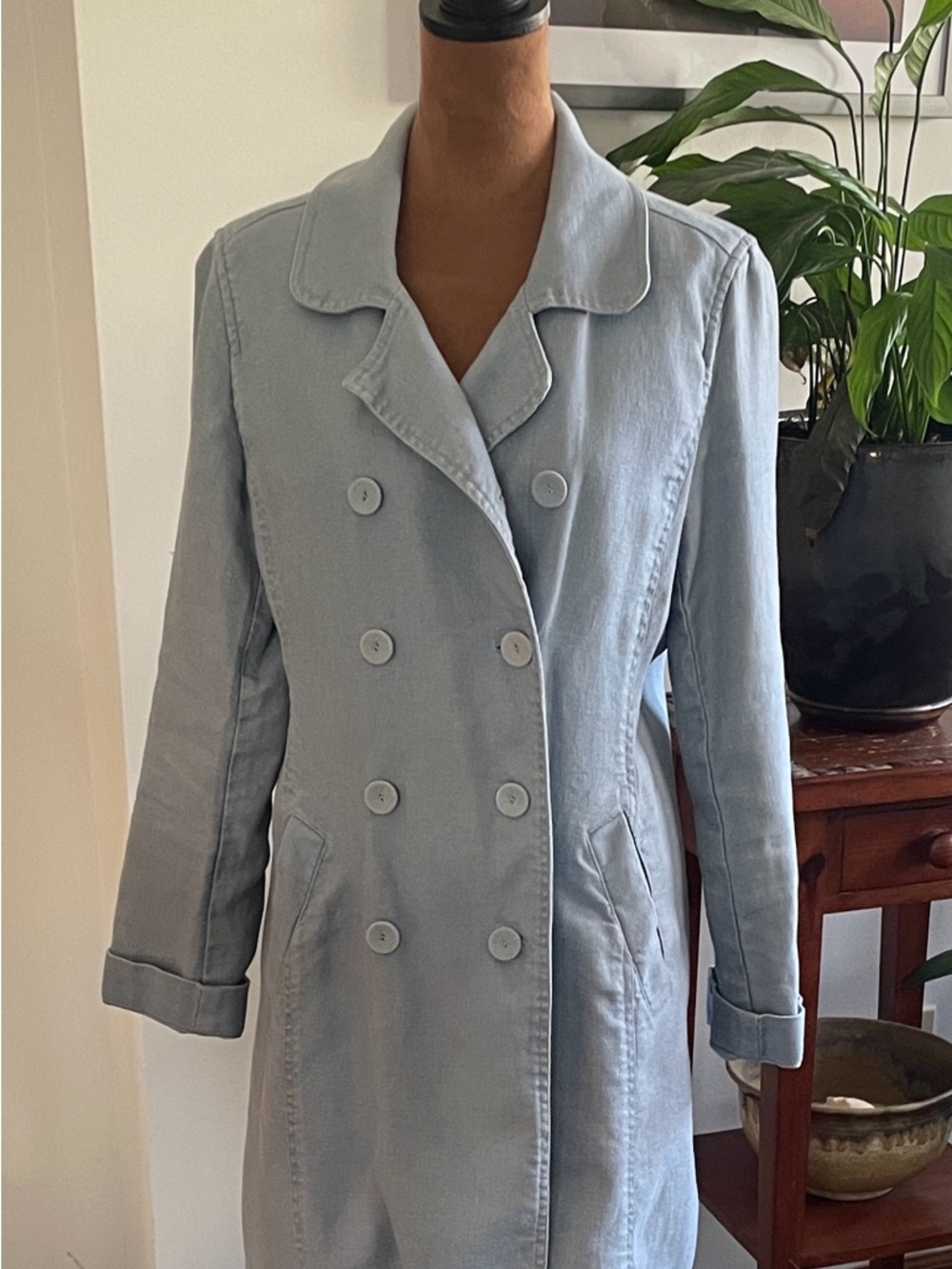 J. Jill Light Blue Double-Breasted Trench Coat